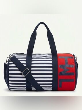 New Tommy Hilfiger Navy and White Striped Duffle Bag